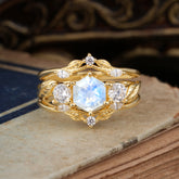 Natural Inspiration Luxury Botanical Hexagon Cut Moonstone Engagement Ring Suite